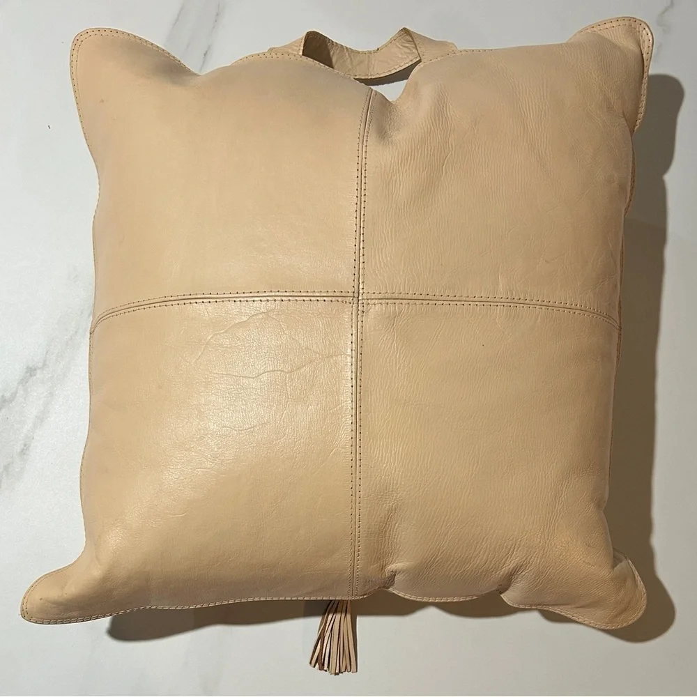 Elegant Tan Leather Throw Pillow size 18X18